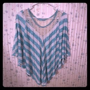 Blue striped poncho top